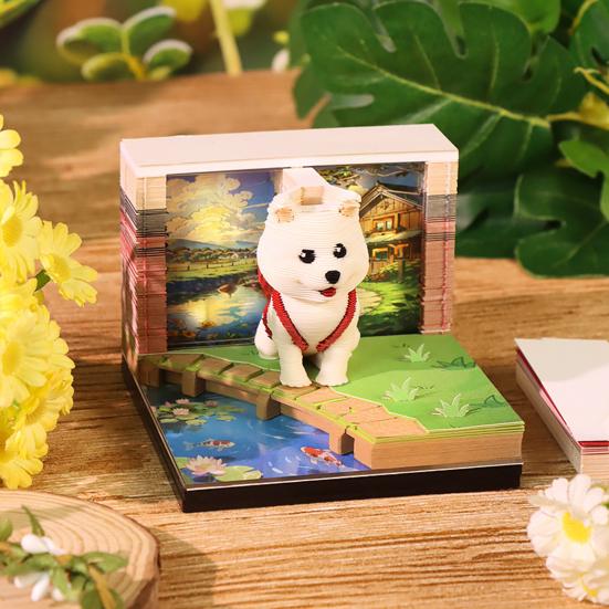 2026 Time Piece Calendar with LED Light 3D Dog Sticky Notes Tear Away Mini Desk Weekly Calendar Paper Craft Art Memo Pad Notepad Desktop Decoration