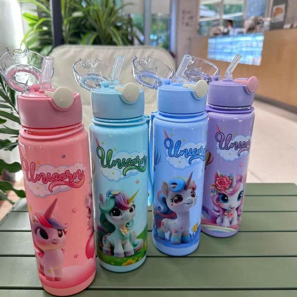 Cartoon Pattern Cute Large Capacity with Handle Pop Lock Straw Plastic Water Cup
