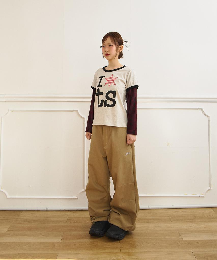 Tansanmageunesyum Juyoung X Carbonated Cotton Wide Star Stud Pants (Beige)