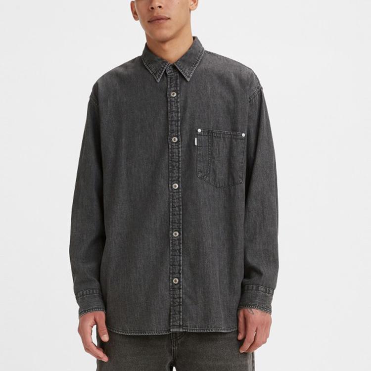 Levis Solid Color Wash Single Button Casual Long Sleeve Shirt Men shirts Smoke-Gray A3404-0004