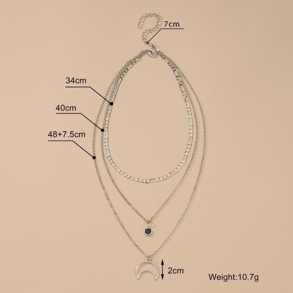 Vintage Alloy Moon Black Hemming Diamond Pendant Necklace Multilayer Chain Clavicle Chain