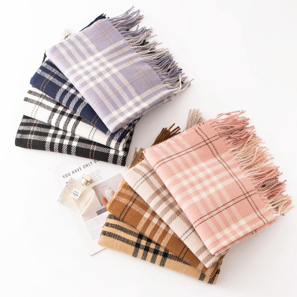 Autumn and Winter Fashion Versatile Plaid Women's Simple High End Imitation Cashmere Scarf To Keep Warm and Cold Proof Neck Scarf