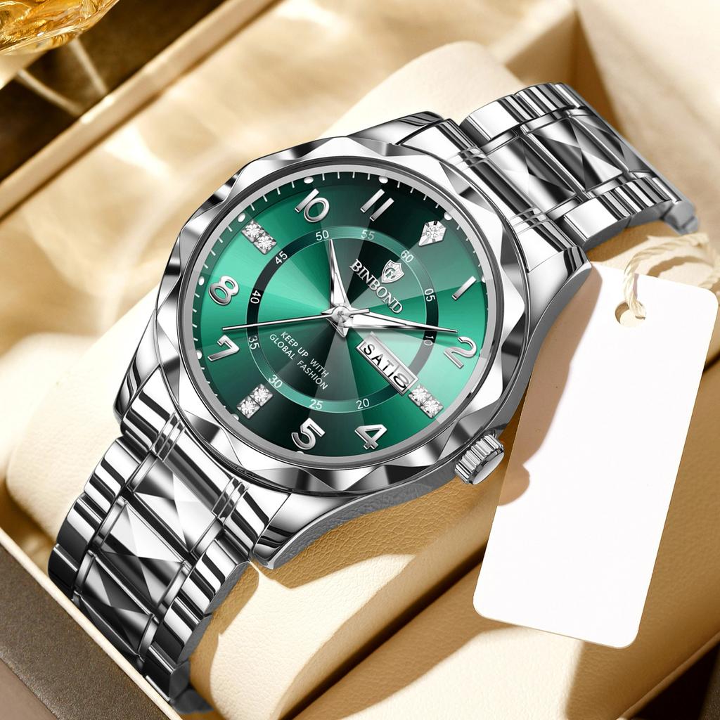 BINBOND Luxusní pánské quartzové hodinky Vodotěsné Datum Týden Luminiscenční Náramkové hodinky Nerezová ocel Pánské hodinky Pánské hodinky