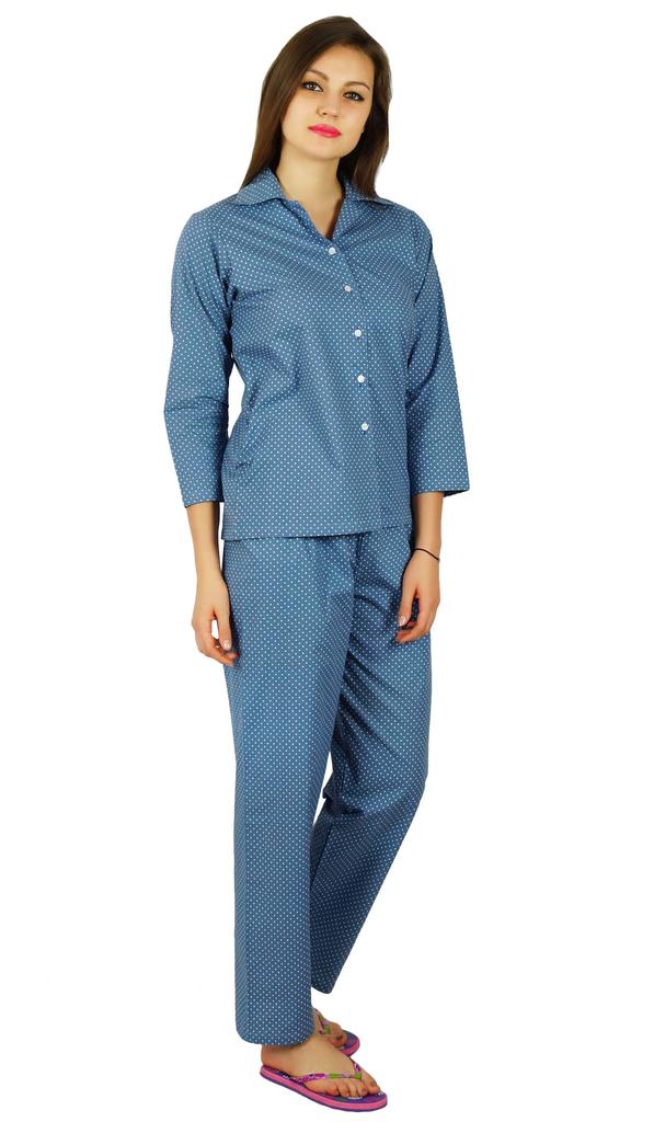 Bimba Womens Cotton Night Wear Printed Pajama Set Full Sleeve Shirt with