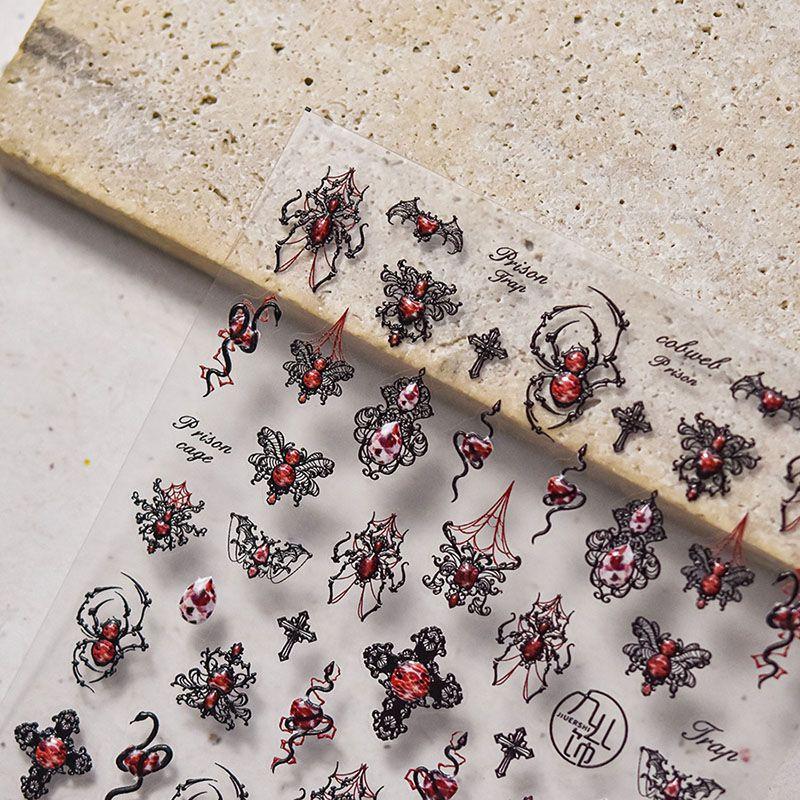 

Dark Red Spider Nail Sticker Tomoni Embossed 5D Dark Wind Viper Cross Gothic Nail Sticker Decoration Spider Nest City 4304((Jelly))
