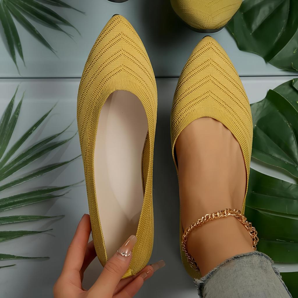 Kadın Sivri Burun Düz Ayakkabılar Düz Renk Örme Slip-on Ayakkabılar İlkbahar ve Yaz için Günlük Nefes Alabilen Ayakkabılar