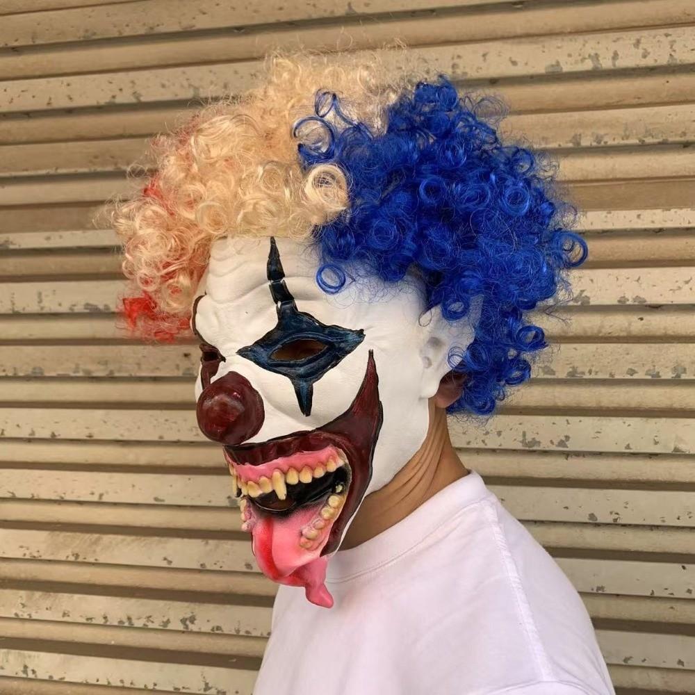 Terrifying Latex Halloween Mask Colorful Hair Clown Mask Ghost Festive Mask Adult Cosplay