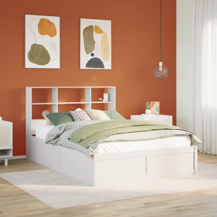 VidaXL Cadre de lit sans matelas blanc 140x200 cm bois de pin massif, lit, cadre de lit en bois massif, meuble de chambre à 3323456