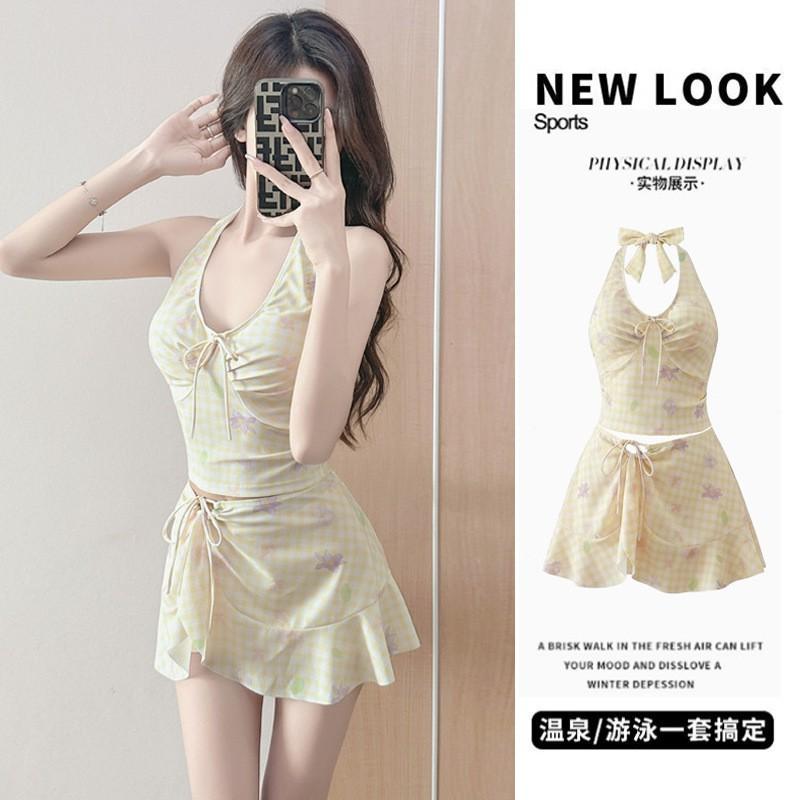 Swimsuit Female Small Split Boxer Skirt Hot Cute Girl Plaid Student Vacation Conservative