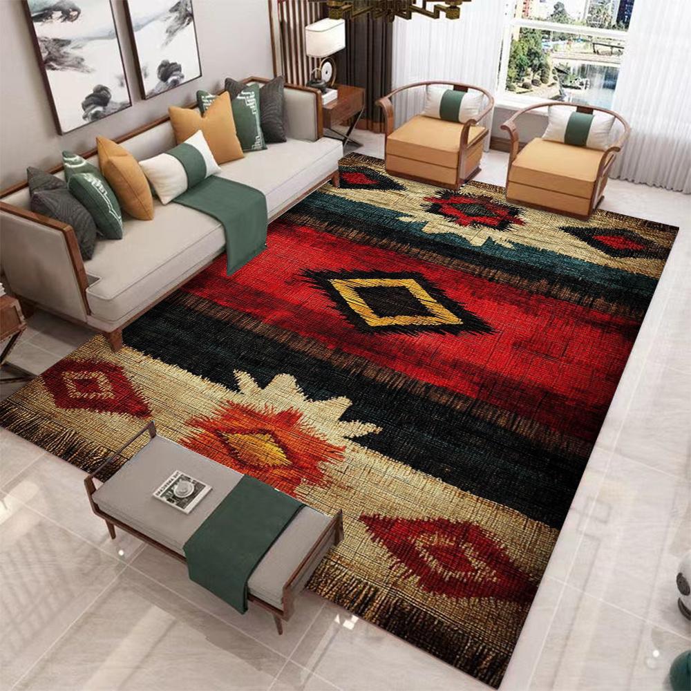 Bohemian Tribal Carpet Mat Rug Colorful Patchwork Design Vibrant Abstract Home Decoration for Living Room Bedroom Floor Mat