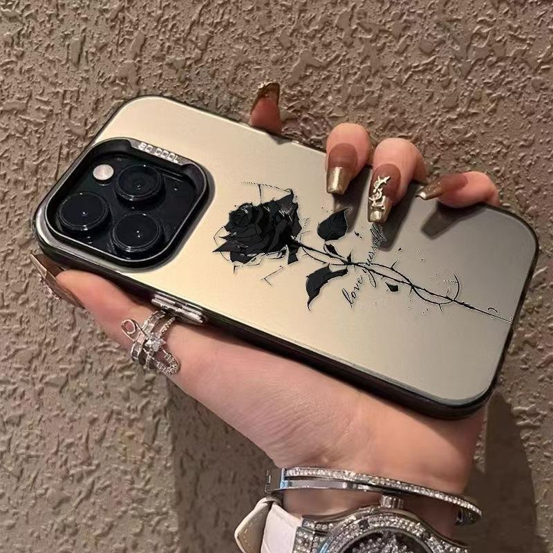 English Black Rose Is Suitable for Apple 17Promax Mobile Phone Case iPhone16Pro Europe and America 15Pro Creative 14.