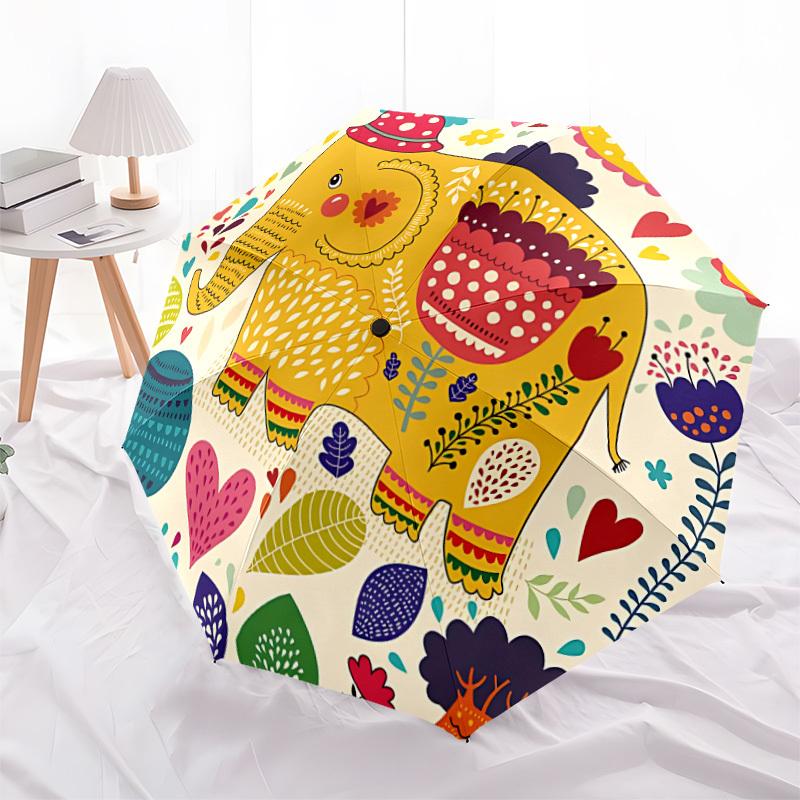 1pc Elephant Floral Auto Umbrella   Auto Open/Close Folding Umbrella with  8 Rib Frame, 3 Fold Compact Umbrella for Men & Women, 108