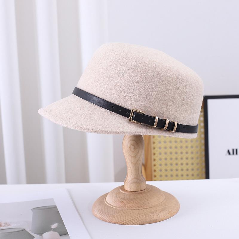 Autumn and winter women's wool hat women's woolen felt hat belt decorative top hat British equestrian hat fashion cap