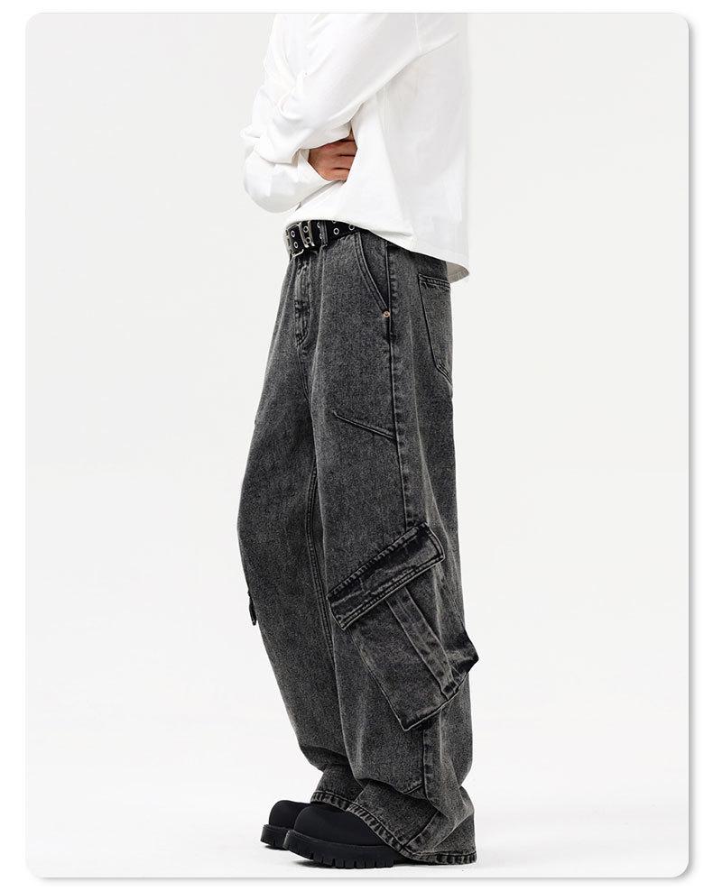 XXBRO Men's High-Street Retro Stitching Wasteland Wide-Leg Pants Jeans
