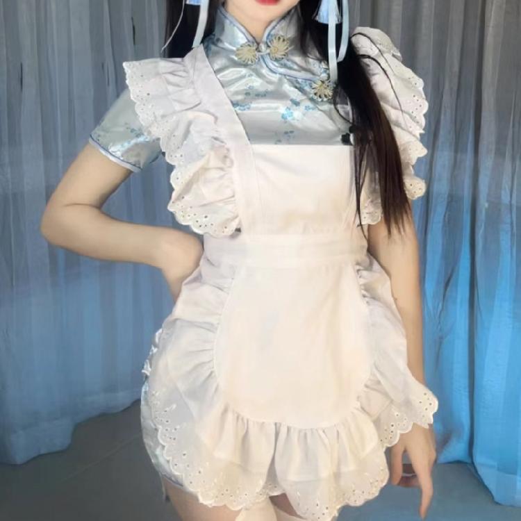 Costume Grembiule da Cameriera Grembiule da Cameriera Arricciato Regolabile per Halloween Cosplay Donna Grembiule da Cucina Grembiule da Cucina Grembiule da Servizio