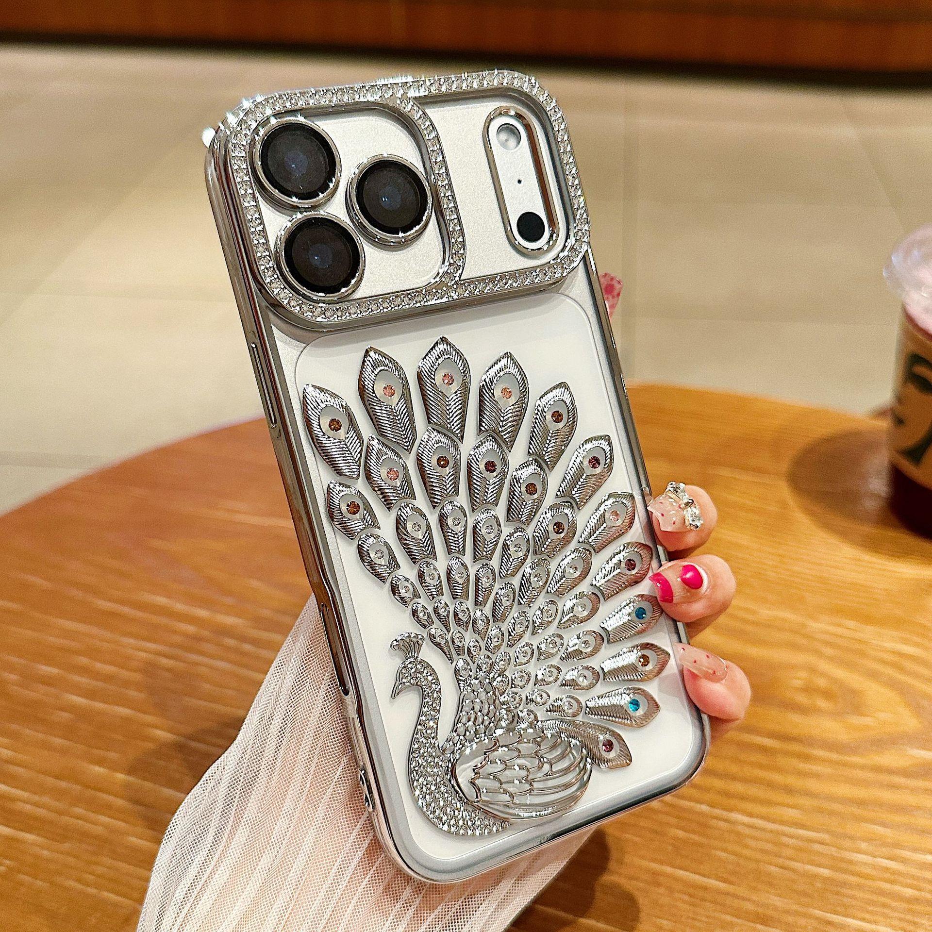 

Applicable To Apple 17 ProMax Glitter Peacock Mobile Case Rhinestone IPhone 16 New High End Sense 15 Protection Case iPhone13proMax
