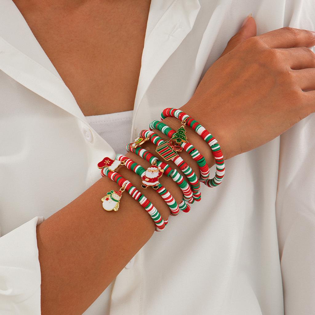 SHIXIN New Fashion Christmas Bracelets Set Women Christmas Tree Santa Claus Snowman Pendant Bracelet Elasticity Beaded Bangle