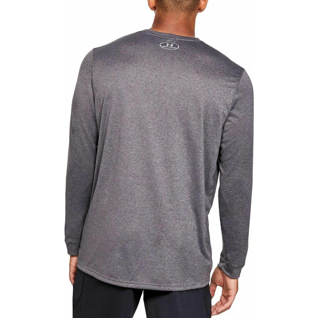 Under Armour Solid Color Logo Print Crew Neck Pullover Long Sleeve T-Shirt Men tops Gray 1305776-090