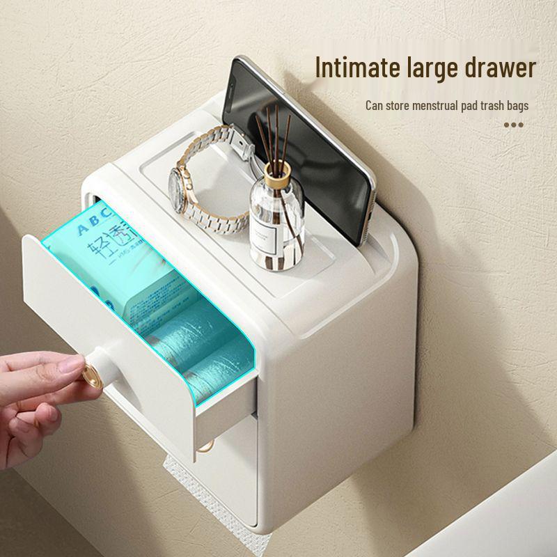 Wall-Mounted Waterproof Bathroom Tissue Box - Punch-Free Toilet Paper Storage Rack