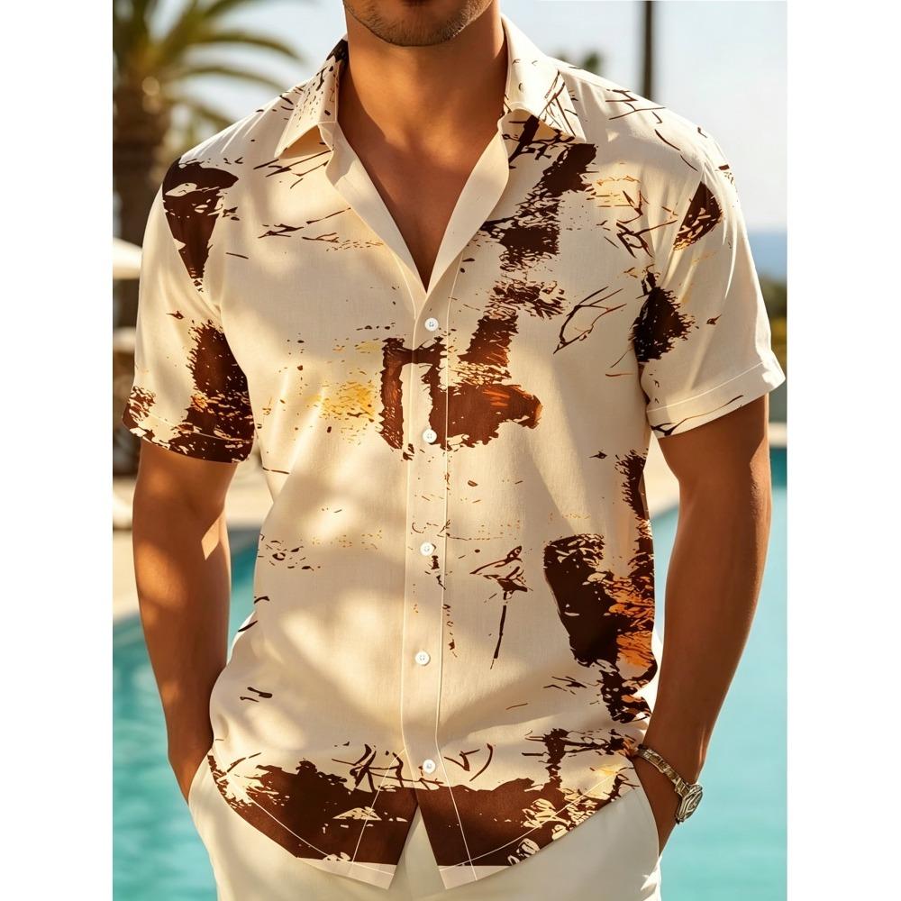 Men's Nightclub Style Colorful Splash Ink Casual Flower Shirt Trendy Laser Shattered Holiday Party Short Sleeve Shirt
