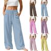 Womens Loose Fit Wide Leg Pants High Waist Elastic Waistband Drawstring Casual Lightweight Straight Trousers with Pockets