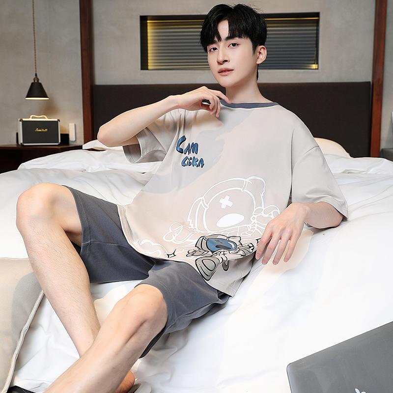Summer Men's Short Sleeve tops and shorts Pajama Set Loungewear cartoon sleepwear for students casual sport Pijamas L-3XL Pjs