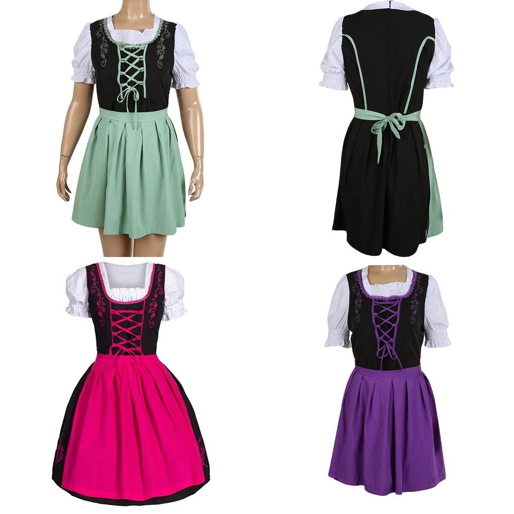 Charming German Dress Bavarian Dirndl Costume With Elegant Apron Decoration