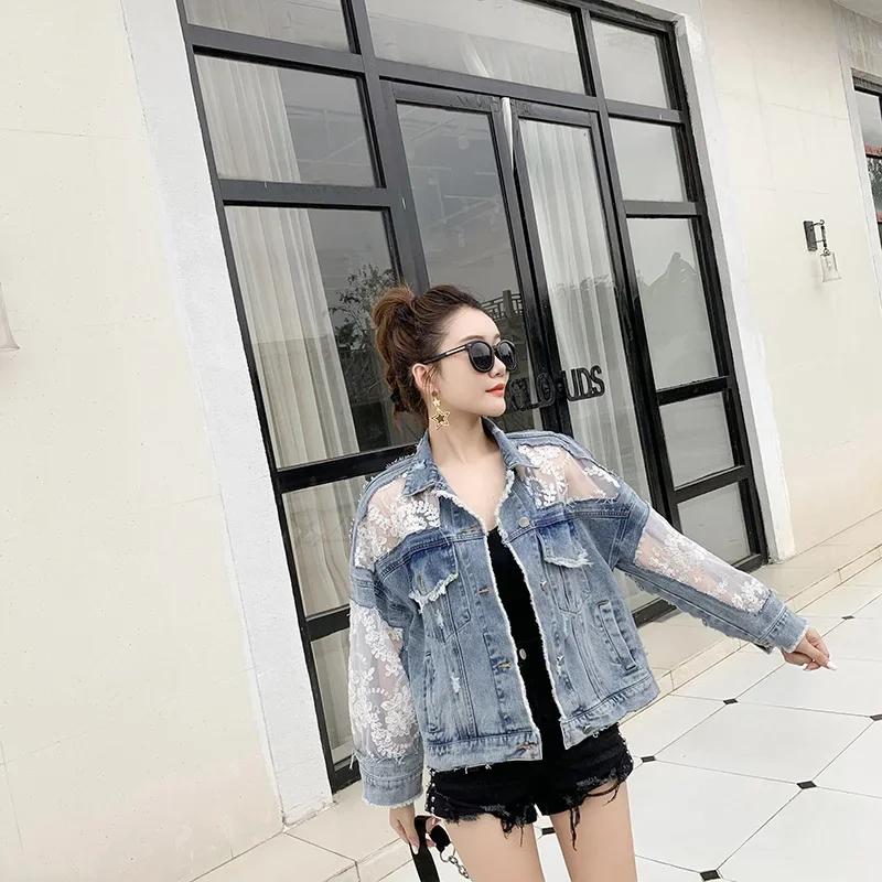 Cotton Denim Coat Women Lace Spring Autumn Ropa Cardigan Jeans Jackets
