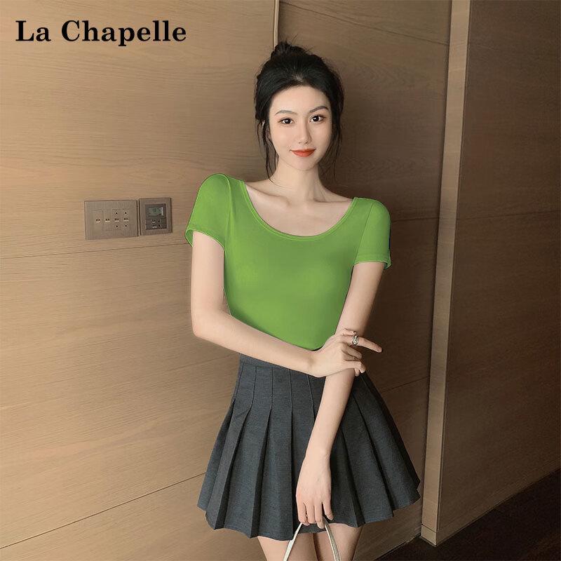 

La Chapelle Women s American Style Double U-Neck Slim-Fit Short Sleeve T-Shirt S
