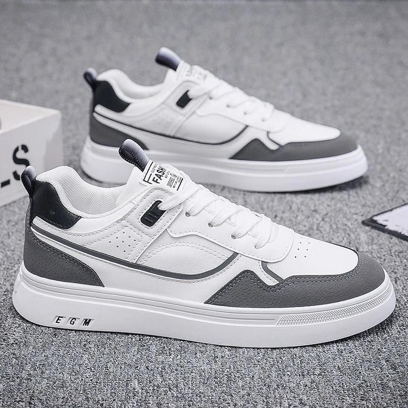 Hot Sale PU Leather Men Casual Sneakers Lace Up Fashion Flat Spring Autumn Breathable Comfortable High Quality Outdoor Footwear