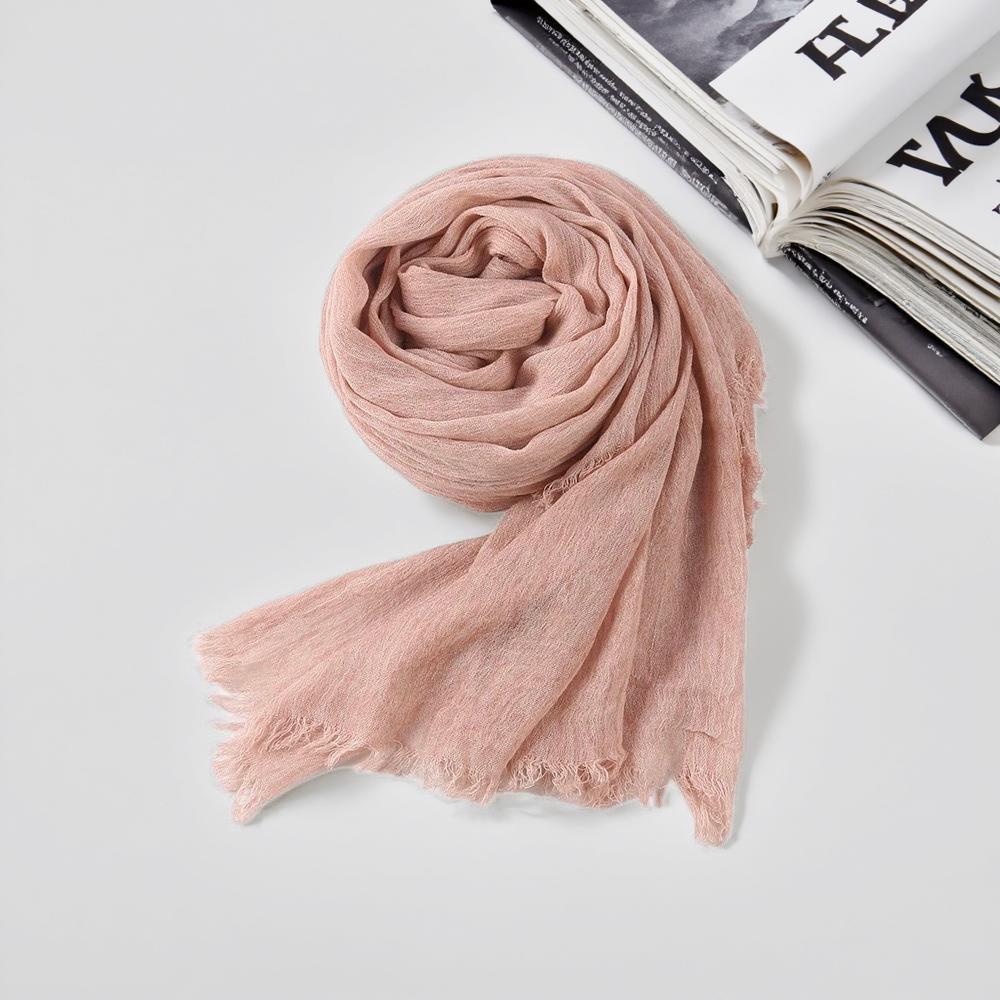 Spring & Autumn Cotton Linen Women's Retro Pleated Scarf - Thin, Solid Color, Versatile, Korean Style Neck Warmer