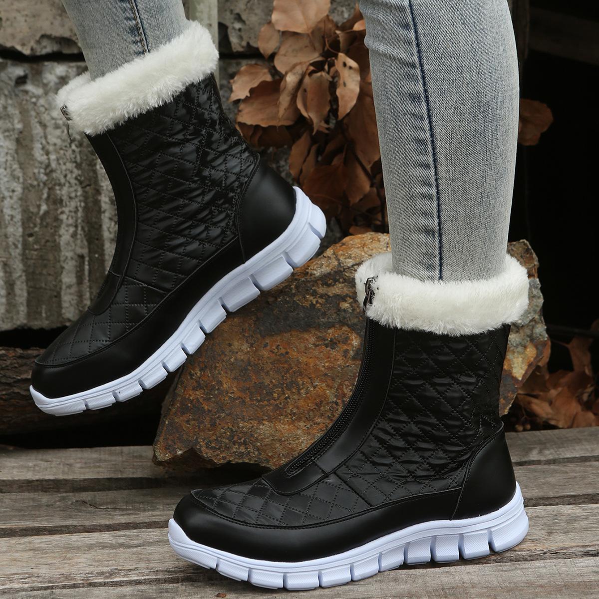 

Снежные ботинки осень и зима нескользящие теплые хлопковые ботинки средняя голень снежные ботинки новые передняя молния 43 чёрный