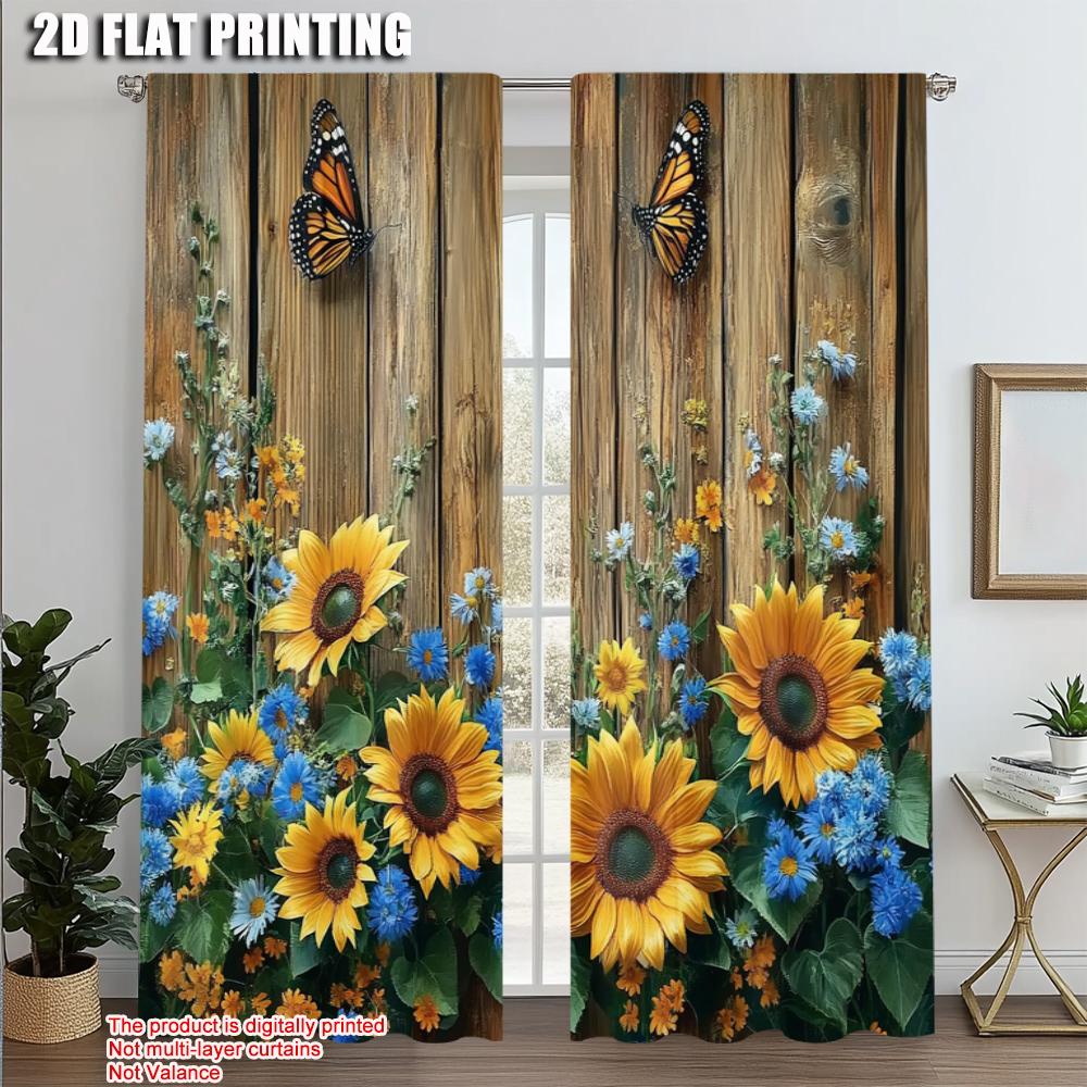 2pcs   Curtains Digital Printed  print Rustic Sunflower Machine Washable (without rod) Stuff Clearance Perfect for Bedroom
