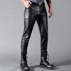 Men's Leather Pants Skinny Fit Elastic Fashion PU Leather Biker's Trousers Nightclub Party Dance Pants Thin