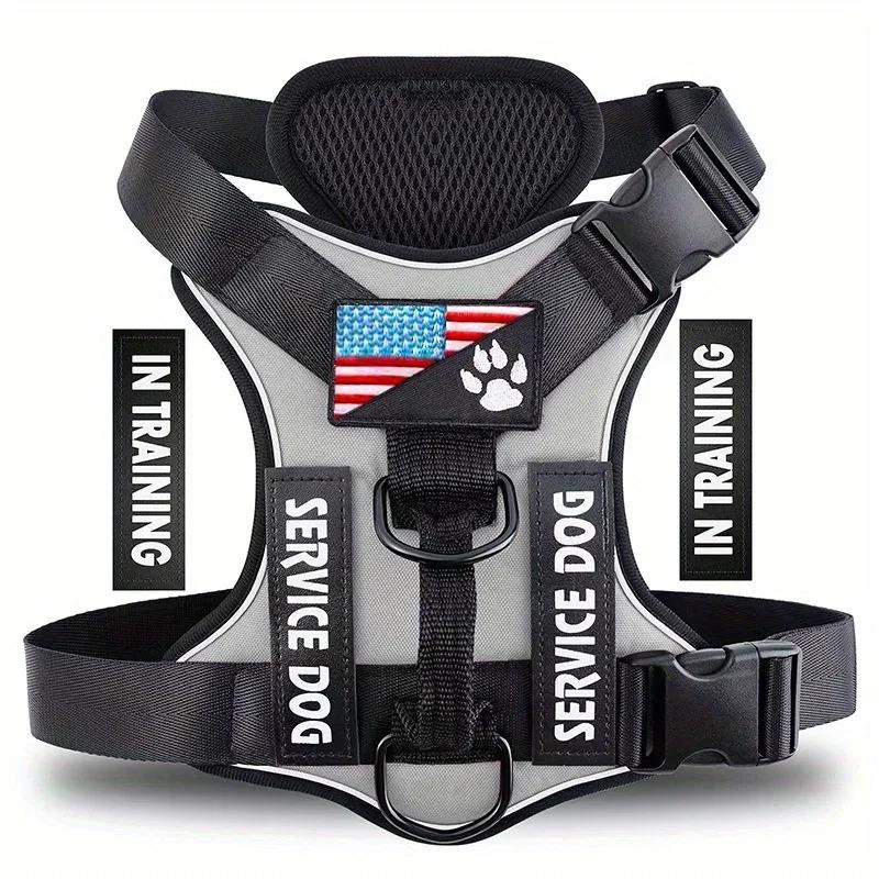 Service Dog Harness, Reflective Dog Vest Harness, Adjustable Soft Oxford Pet Harness, Inner Layer Mesh, Easy To Control for Dogs