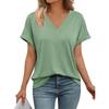 T-shirt décontracté respirant pour femme, été, manches courtes, col en V, couleur unie, coupe ample