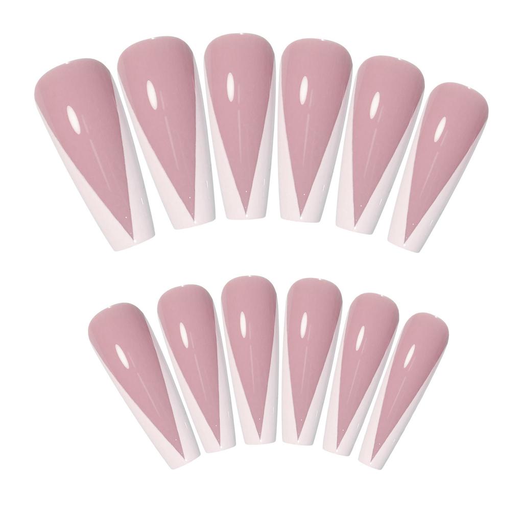 French Icy Nude White V-wearing Armor, Long Ballet Patch Nail Fake Finger Nail Art Nail Art Nail Art Nail Art