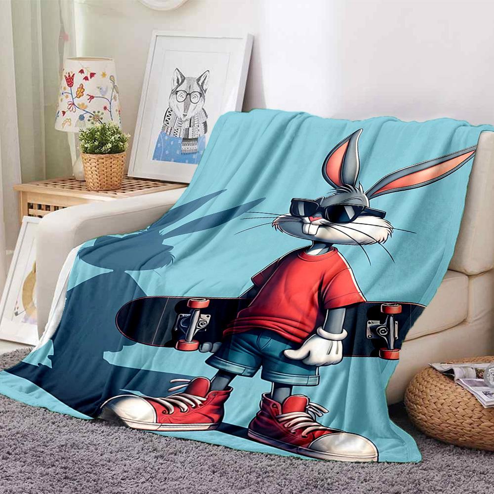 1pc Bugs Bunny Flannel Throw Blanket Lightweight Soft Warm All Season Blanket for Sofa, Bed, Travel,L1028017