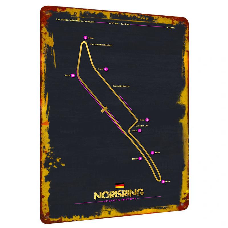 

Nurburgring Track Map Metal Wall Art Racing Decor Germany Circuit Poster Home Decoration 20x30cm（7.8x11.8inch）