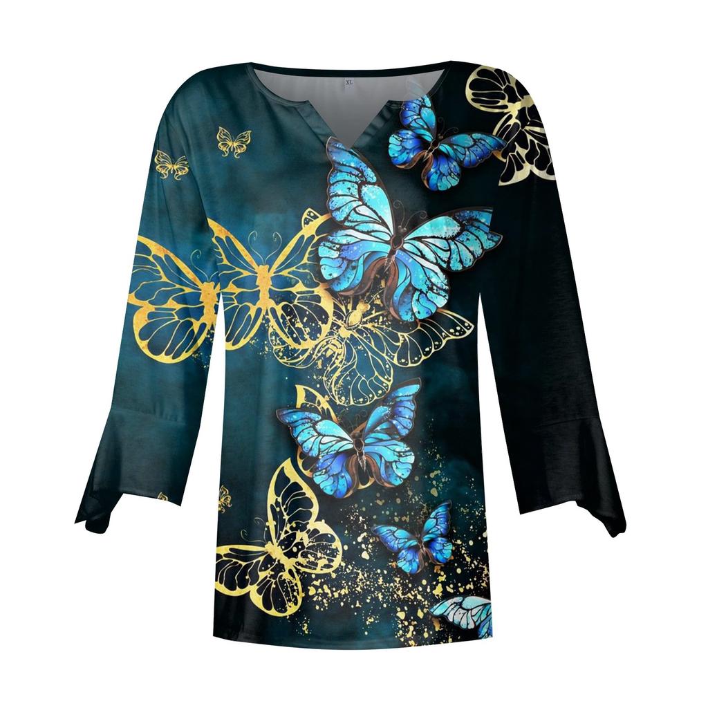 Cămăși cu mâneci 3/4 pentru femei cu model imprimeu tricouri grafice bluze casual mai mari de bază topuri pulover
