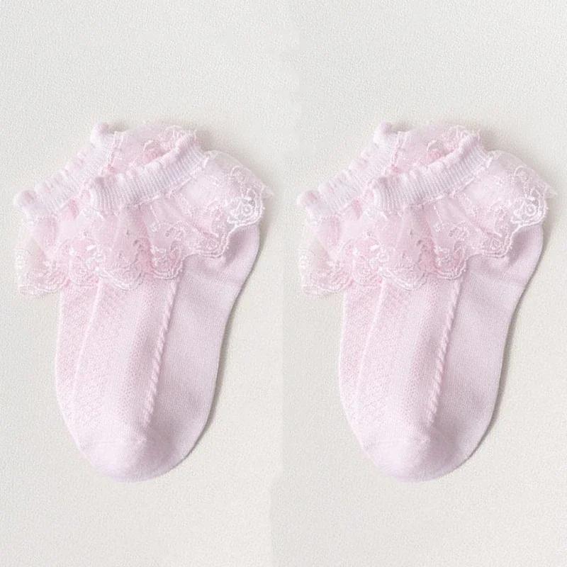 Mesh Socks Breathable Cotton Lace with Ruffle Princess Children Ankle Short Sock White Pink Yellow for Baby Girls Kids Toddler