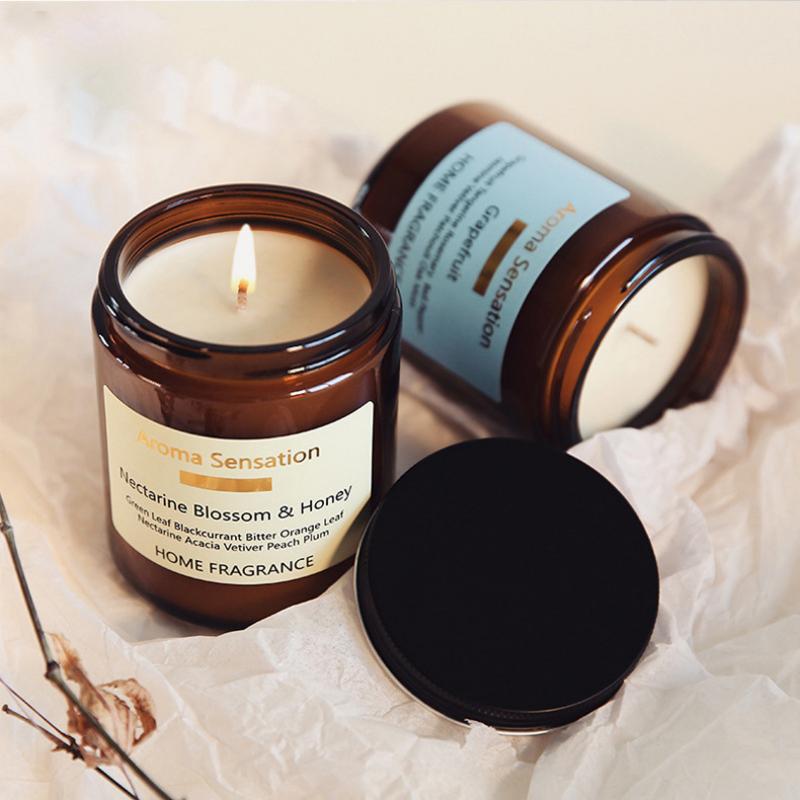 4oz 8oz 16oz Candlestick Christmas Birthday Decorations Round Glass Bottle Fragrance Scented Oil Candle Jar with Metal Lids