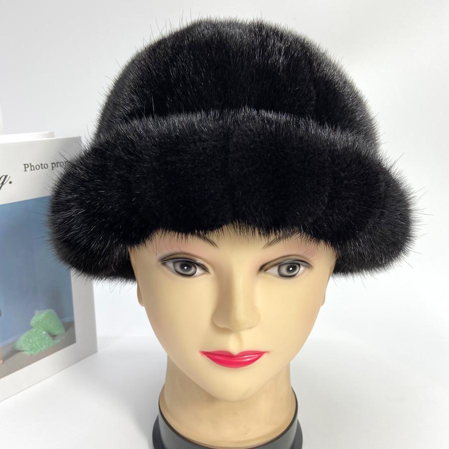 Domo Hat Women   Mink Fur Luxury Hat Panama Designer Fluffy Bucket Hat Winter Warm Snow Outdoor Mom Caps Genuine Fur Hat