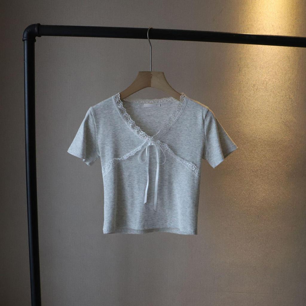 Petite Short-Sleeved Bow Slim-Fit Top - 2025 Korean Style Summer Women's Fashion
