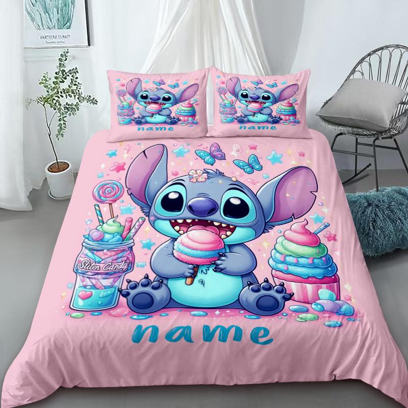 

Duvet Cover Custom Name Stitch Ice Cream Candy Pink Style Single Double Bed Room Decoration Children Gift 140x210cm 3PCS