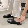 Deep mouth women's loafers 2025 retro soft leather flat bottom comfortable casual stepping heel cover foot low heel single shoes wear two