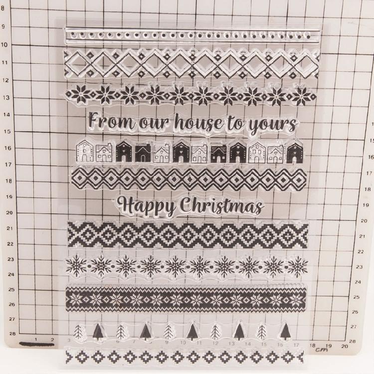 Clear Stamp Happy Christmas Transparent Stamp Laces Line Silicone Stamp for Cards Journal Scrapbooking Decorations
