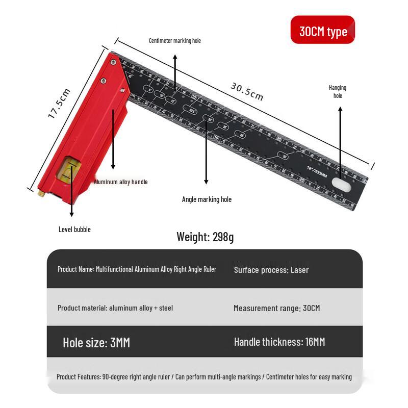 SMVP Aluminum Alloy Combination Square Ruler 30CM CN plug (adapter included)