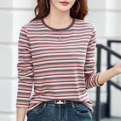 2024 Primavera Nuova T-shirt a maniche lunghe con scollo rotondo a righe da donna