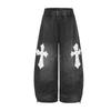 American Vintage Washed Cross Print Sweatpants Straight Leg Loose Casual Pants Teens